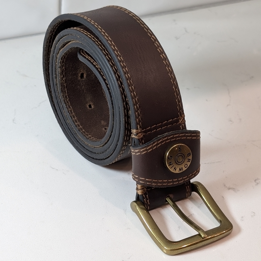Browning Brown Genuine Leather Belt Size 40 Gold Buckle
